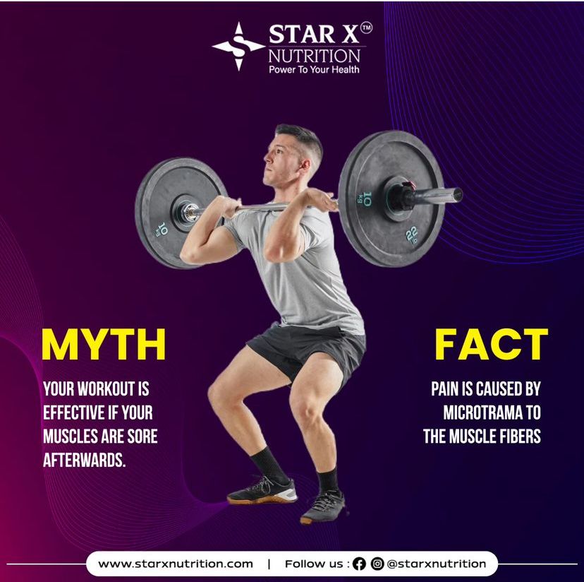 starxnutrition's tweet image. 🚫Myth vs Fact ✅
Myth: Your workout is effective if your muscles are sore atterwards.
Fact: Pain is caused by microtrauma to the muscle fibers.
#StarXNutrition #FitnessMyths #WorkoutFacts #SmartTraining #HealthTips #FitnessJourney