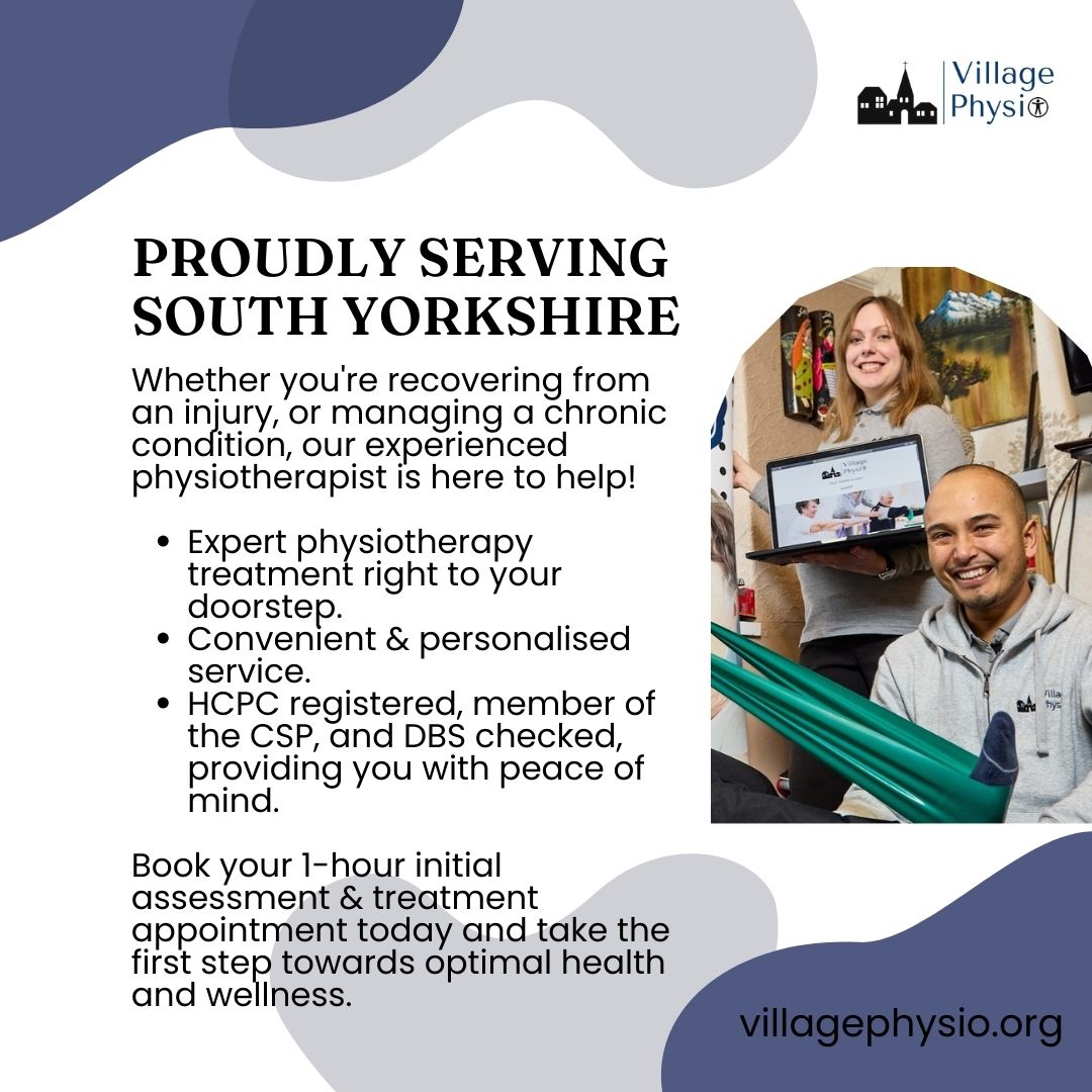 Want to avoid the busy commute and crowded waiting room?

Get expert physiotherapy in the comfort of your own home with Village Physio.  We're HCPC and CSP registered, and DBS checked, ensuring the highest standards of care.

#SouthYorkshire #Physiotherapy #ExpertCare