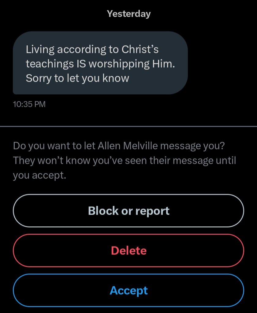 DionysianAgent's tweet photo. I get a couple of these a day, so lemme clear it up since you jesus retards always have a hard time with this.

IF you truly live according to the 'methodology' of "Christ", then you would not need to worship him in any way or even mention his name.

The fact that you idol worship & try to subject others to your dogmatic perspective on reality proves that you in fact, don't live according to it.

According to 'the imitations of Christ - Kempis' & also according to Carl Jung.

The point was meant to be that you find free will and learn to be free of idols & become your own unique person.

Yet when you turn Jesus into an idol of worship, you do the opposite of this.

In fact, I could even speculate that Jesus probably hates simps & bootlickers as much as every other genuine person does.