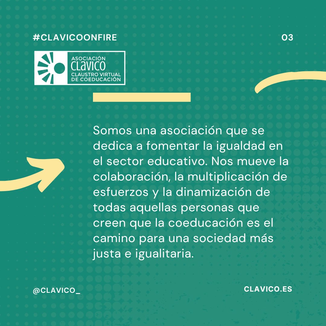 CLAVICO_'s tweet photo. #CLAVICO: Misión, Visión y Valores 🌟
Lograr la igualdad real en nuestra sociedad trabajando desde la educación; es decir, coeducar, que no es otra cosa que llevar el feminismo a las aulas.
🔗 Más información en https://t.co/gHqU7iM94n y en nuestras redes sociales.
#YoCoeduco https://t.co/99m9i0GwnZ