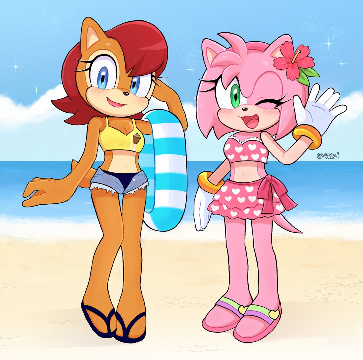 qaz4020's tweet photo. 여름이니까~ 샐리 에이미 그림 재업~😊🏖️ 
#SonicTheHedghehog #sally #amyrose https://t.co/7FRjewW35r