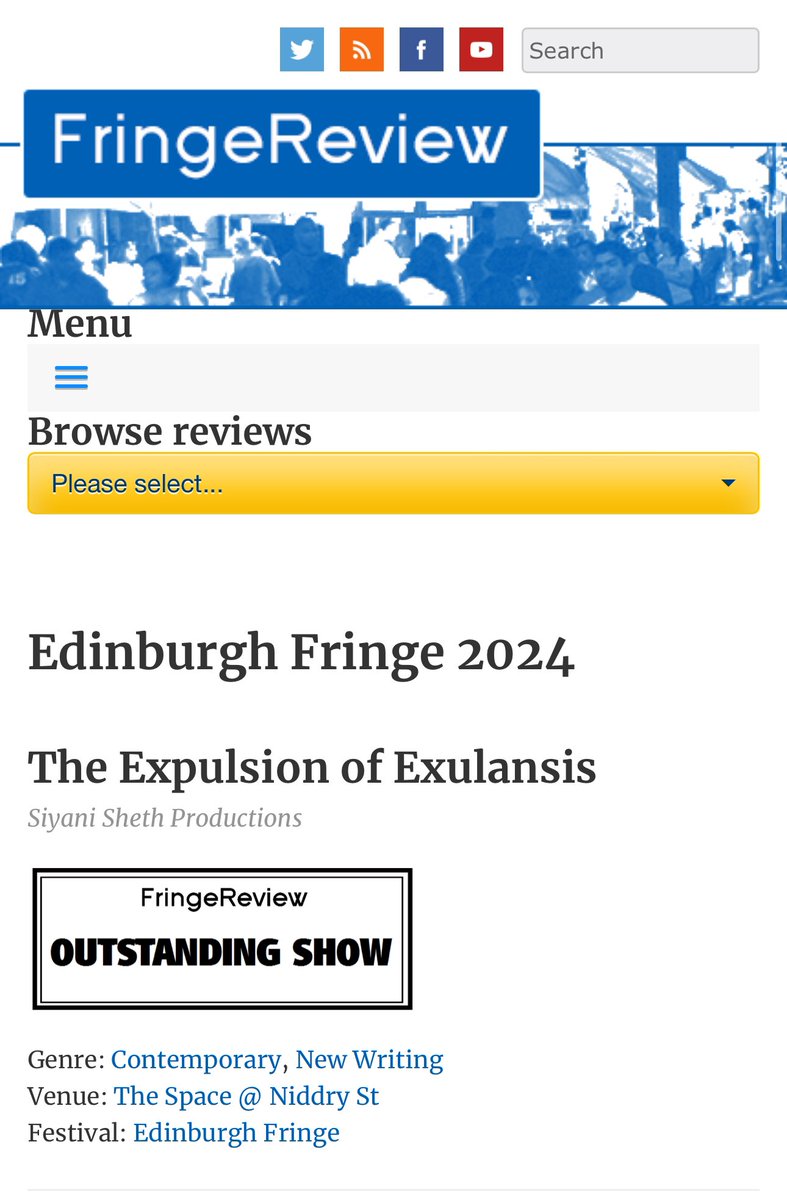 Check out <a href="/NB_MorningMist/">Kate Saffin</a>’s review of “the expulsion of exulansis” for <a href="/FringeReview/">FringeReview</a> today. fringereview.co.uk/review/edinbur… Only two shows left don’t miss out! <a href="/edfringe/">Edinburgh Festival Fringe</a> <a href="/theSpaceUK/">theSpaceUK</a> #MentalHealthAwareness #EDINBURGH #edinburghfringe #southasianheritagemonth