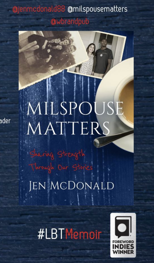 MILSPOUSE MATTERS “had it all – romance, adventure, loss &amp; stories of coming together against odds. It’s a true story of the human condition." <a href="/KellyALacey/">Kelly Lacey - Love Books Tours</a>
Read the review of @JenMcDonald88’s #memoir (tinyurl.com/f5ujmfmj) in @LoveBooksTours shorturl.at/FSrIG #BookReview