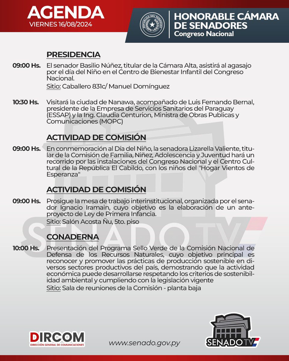 Agenda de la Cámara de Senadores - Viernes 16/08/2024 🗓️🏛️
Senado TV 📺