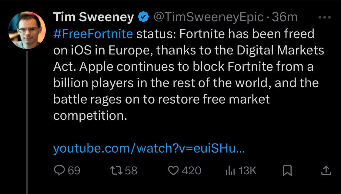 Tim Sweeney tweet media