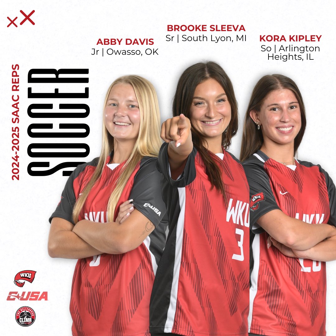 It’s time to meet our 2024-2025 SAAC Reps! 

Next up with <a href="/WKU_Soccer/">WKU Soccer</a> , we have <a href="/brookesleeva5/">Brooke Sleeva</a> , Abby Davis and <a href="/KoraKipley/">kora kipley</a> ! 🔴

#GoTops