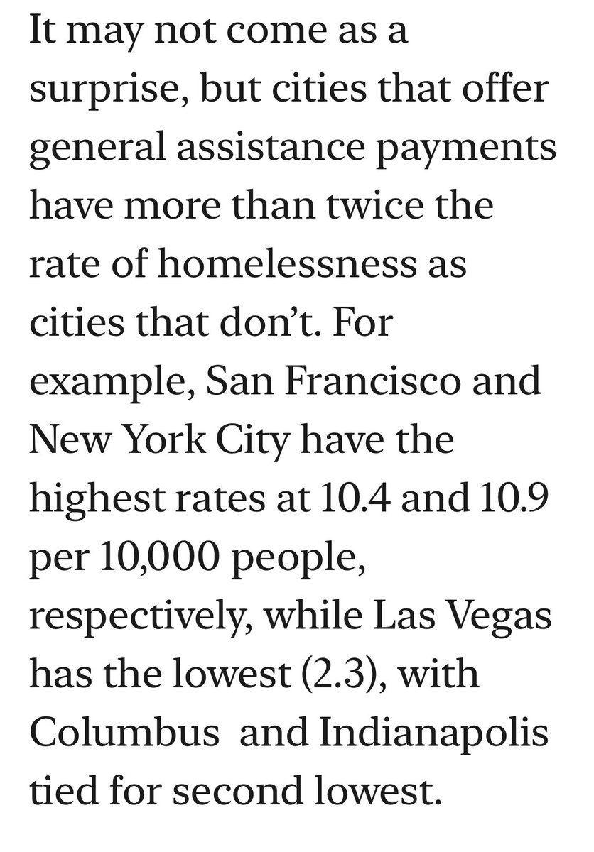 TheVOSF's tweet photo. @Hammertown_SF You are correct. From the article: “…cities that offer general assistance payments have more than twice the rate of homelessness as cities that don't. For example, San Francisco and New York City have the highest rates at 10.4 and 10.9 per 10,000 people…” https://t.co/g3kdBsyAPS