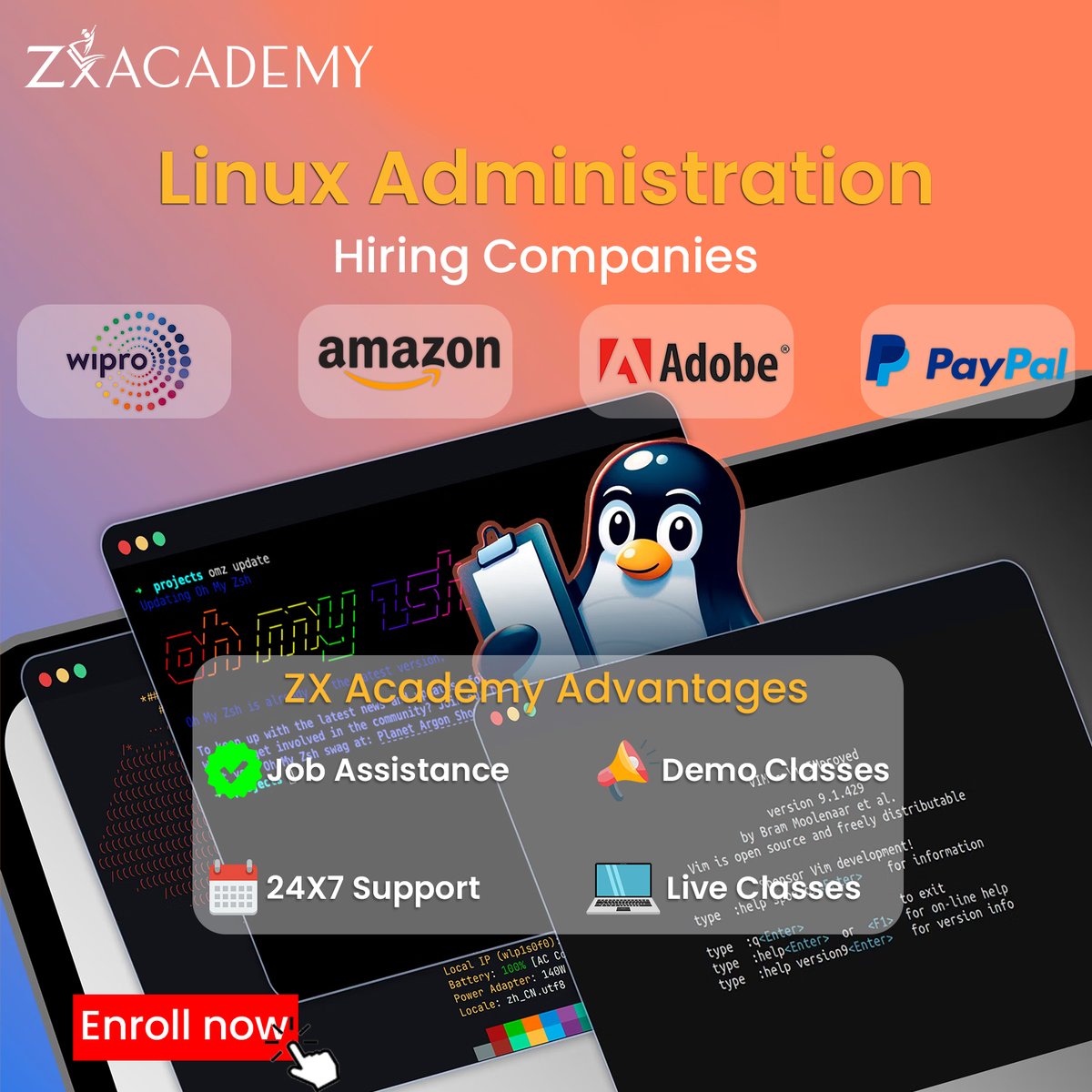zx_academy's tweet image. 📷 Become a Linux Pro with the Zx Academy Linux Administration Online Training! 📷
#Linuxadministration #onlinetraining #Linux #ZxAcademy #ITTraining #Sysadmin #careeradvancement #careergrowth #techcareers #Learnonline #Certificationtraining #Certification #education #Freedemo