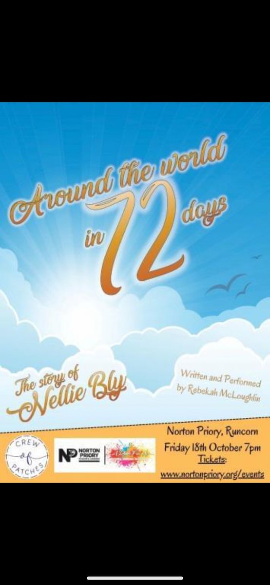 📣 SHOW ANNOUNCEMENT 📣 
Nellie Bly is back in “Around the World in 72 Days” 
Come and join the adventure at Norton Priory, Runcorn on 18th October. Get your tickets at nortonpriory.org/events/347/aro… 
#runcorn #theatre #nortonpriory