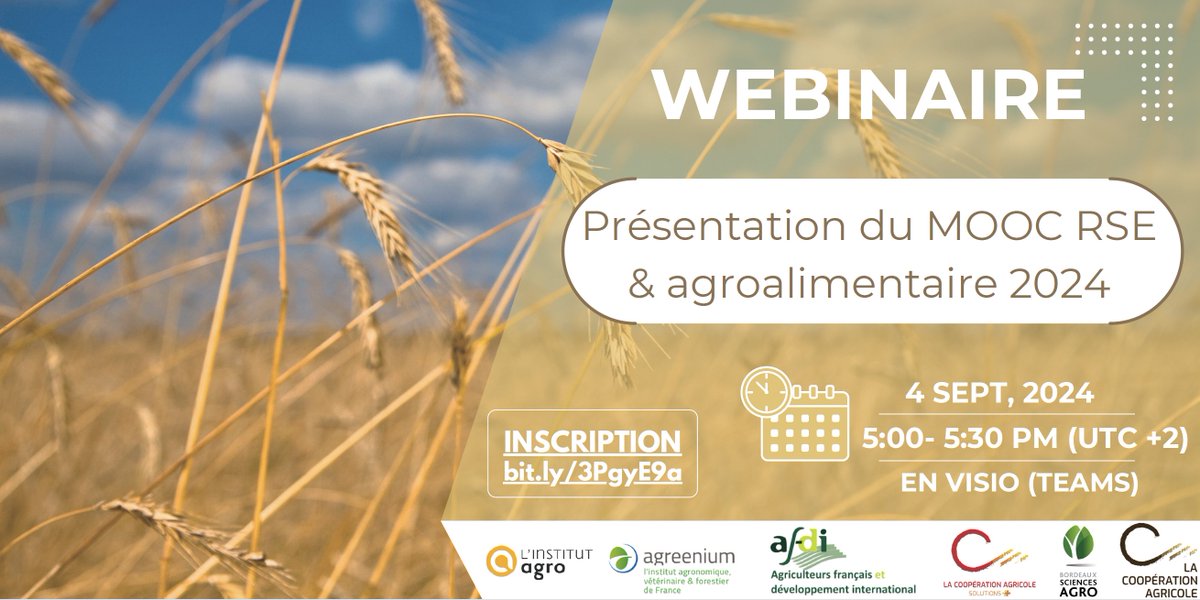 Filippi Maryline (@filippimarylin1) on Twitter photo Des questions sur la #RSE dans les filières agro-alimentaires ? Un Mooc, mais pourquoi ? Mieux comprendre les enjeux pour agir <a href="/FunMooc/">France Université Numérique</a>
Inscrivez vous à notre webinaire du 4 septembre à 17h00 👉bit.ly/3PgyE9a pour participer à notre salle de classe internationale 😉 ! Des questions sur la #RSE dans les filières agro-alimentaires ? Un Mooc, mais pourquoi ? Mieux comprendre les enjeux pour agir <a href="/FunMooc/">France Université Numérique</a>
Inscrivez vous à notre webinaire du 4 septembre à 17h00 👉bit.ly/3PgyE9a pour participer à notre salle de classe internationale 😉 !