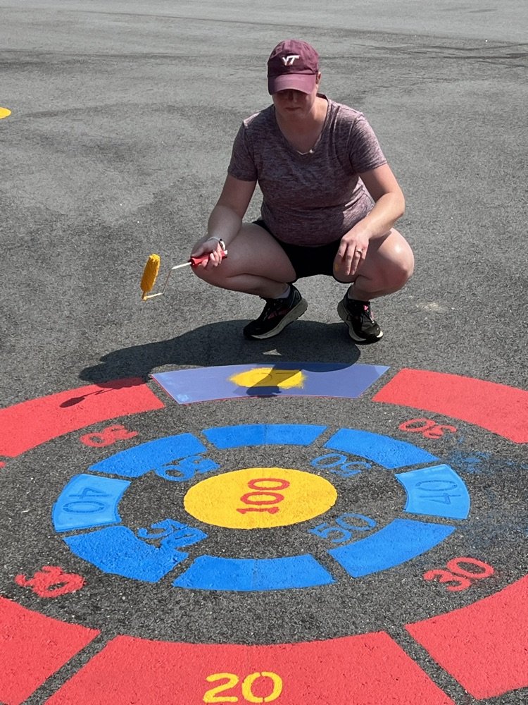 ButtsRoadInt's tweet photo. Recess at BRI just got a makeover!  A HUGE shoutout to all of the parent volunteers &amp; Mr. Repass of Chesapeake Painting Unlimited for painting our new funscapes on the bus ramp!  The new funscapes include four square, bullseye, and target games. #SOARingHighatBRI https://t.co/6zMGC3yqpK