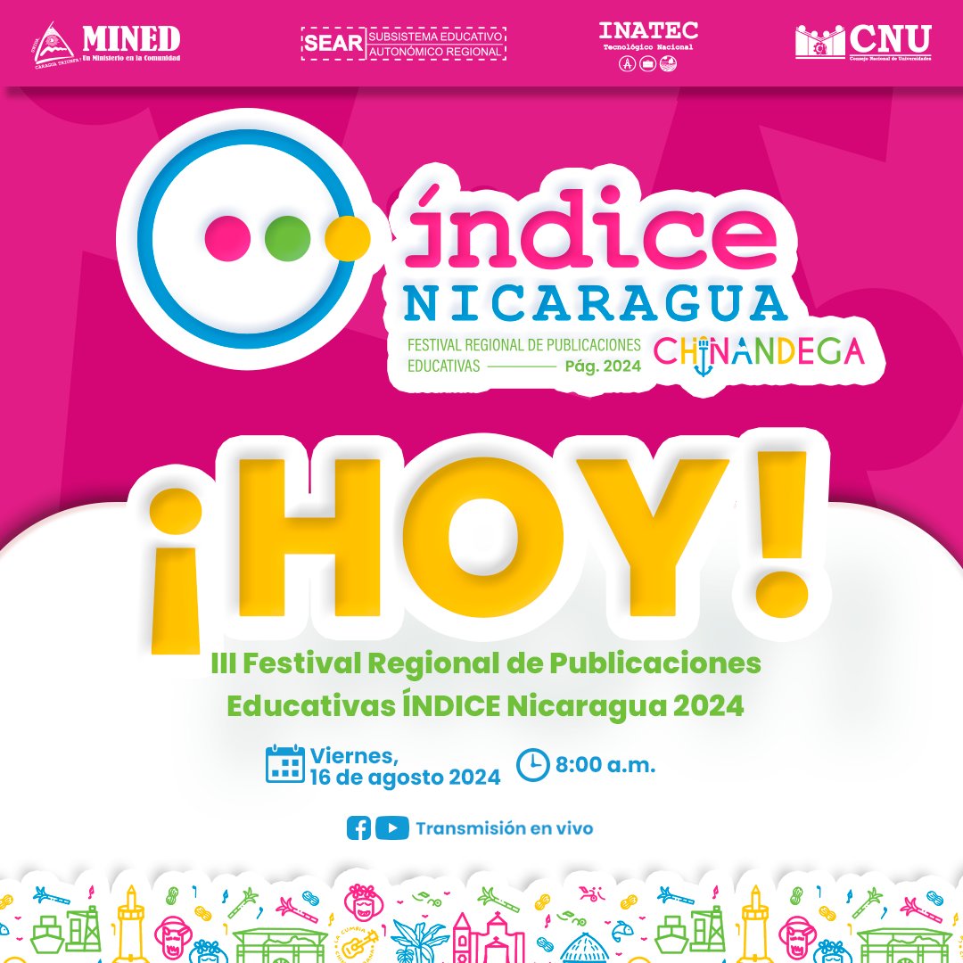 ¡Hoy III Festival Regional de Publicaciones Educativas Índice Nicaragua pág. 2024, sede Chinandega!

#FestivalRegional #ÍndiceNicaragua