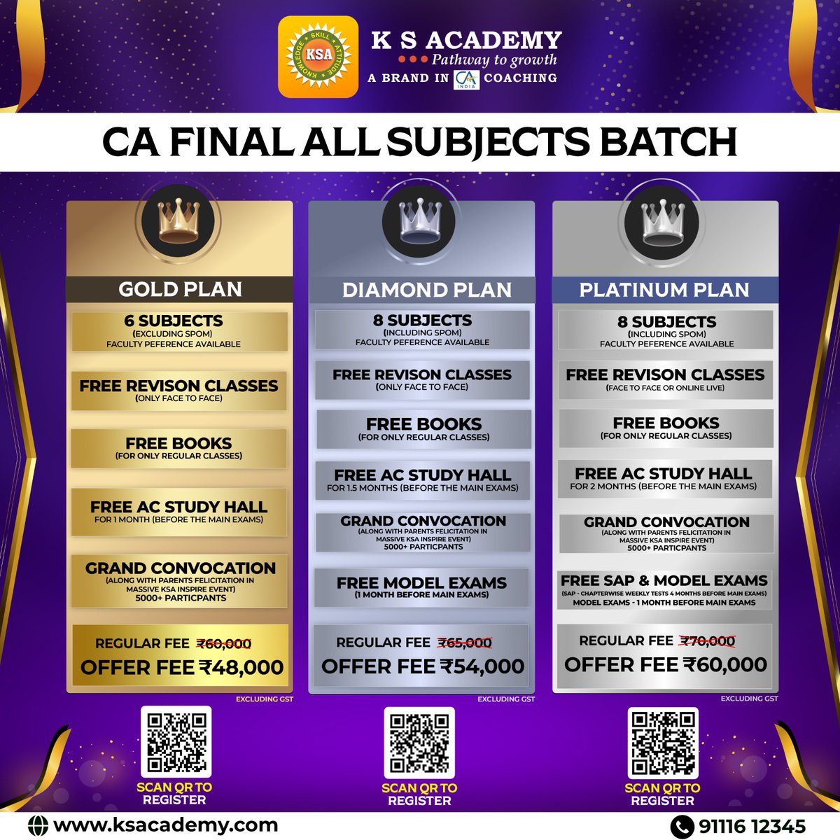 ksacademyca's tweet image. CA Final All subjects batch details

#cacoaching #cafinal #cafinalclasses #cafinalcourse #cafinalstudents #cafinalupdates #cafinalcourses