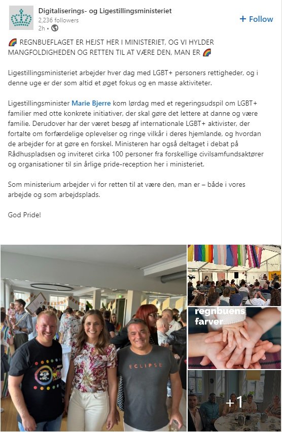 LiberaleVidner's tweet photo. Ligestillingsministeriet hylder mangfoldigheden og retten til at være den, man er*
*gælder ikke transpersoner og andre elementer fra Woke.
#dkpride #ligestilling #dkpol https://t.co/enCfbiVwU5