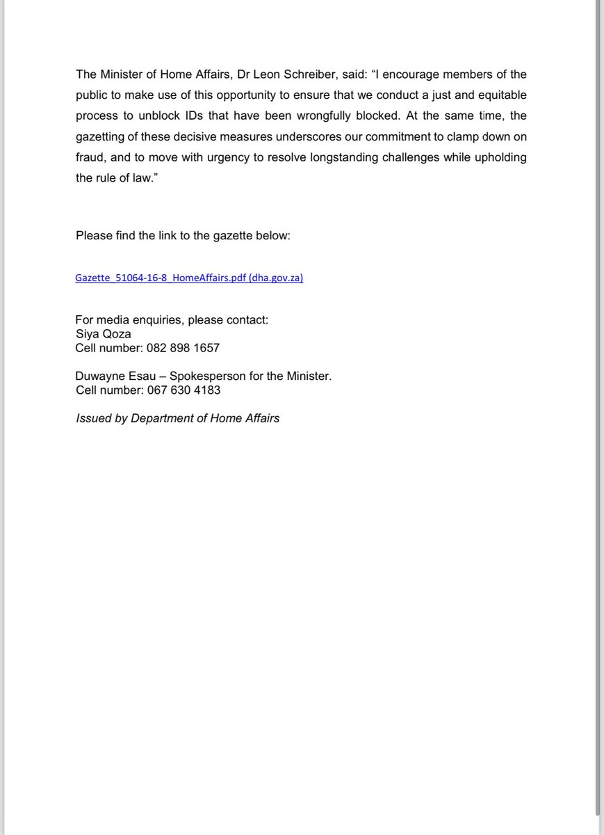 Home Affairs is taking decisive action against ID fraud by moving to cancel IDs that are duplicated, held by illegal immigrants, or where the holder is deceased. At the same time, we have put in place a fair process to unblock IDs that have been incorrectly blocked for years.