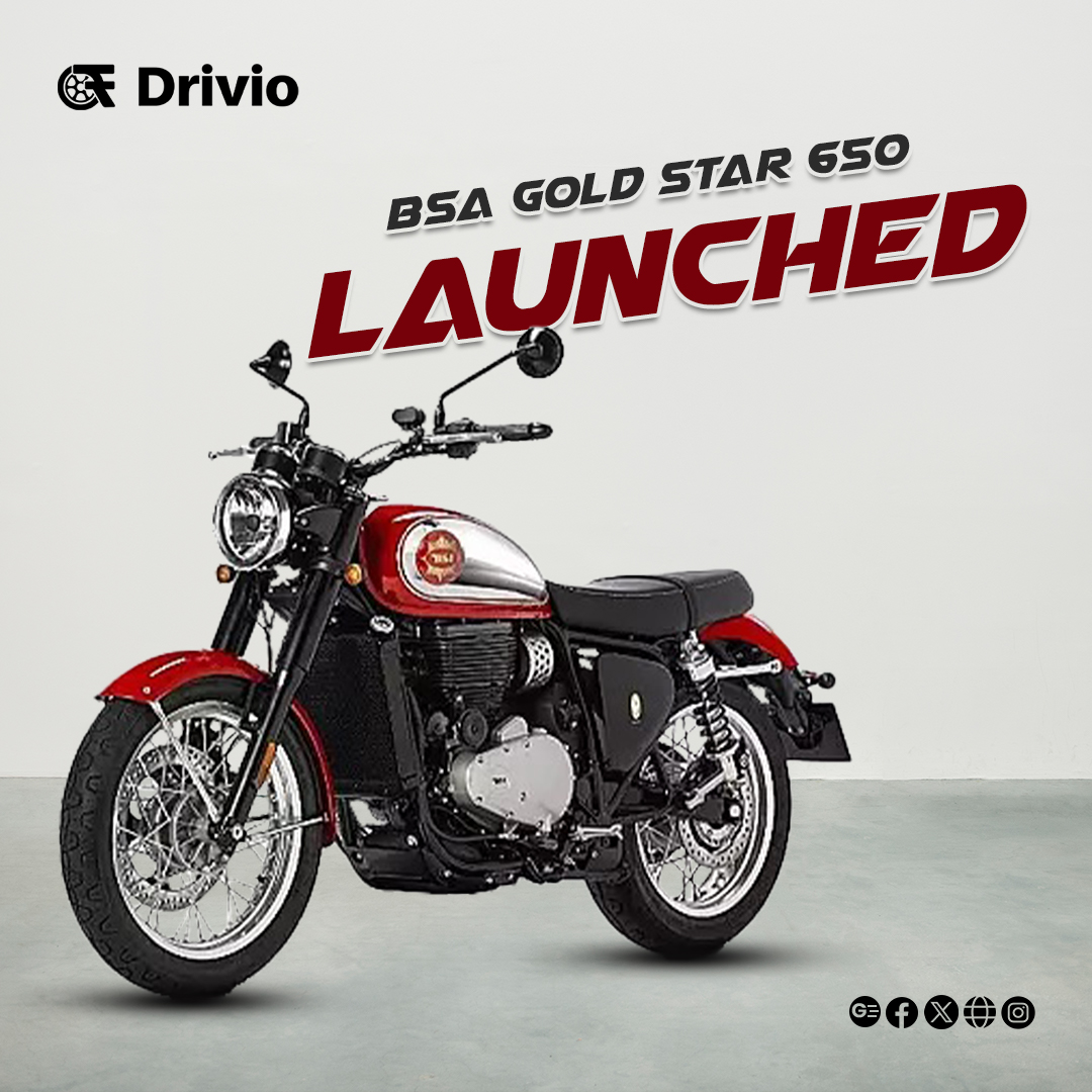 drivio_official's tweet image. BSA Gold Star 650 launched in India at ₹2.99 lakh! Finance your dream ride easily with Drivio.

#TwoWheelerLoans #BSAGoldStar650 #BikeLoversIndia #BikeGoals #IndianBikers #ClassicMotorcycles #BSAGoldStar #MotorcycleFinance #drivio_official