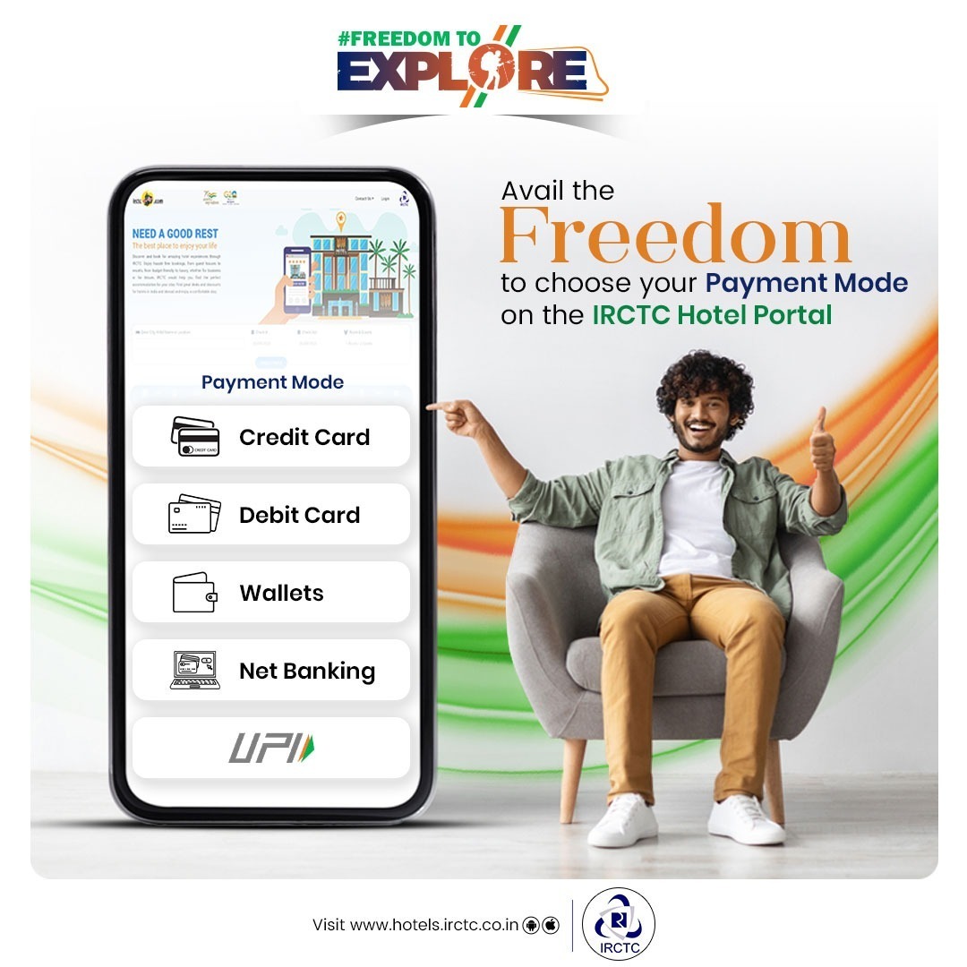 Freedom to Explore, Freedom to Pay!

On the IRCTC Hotel Portal, enjoy the flexibility to choose how you pay for your travels. Whether it’s Credit Card, Debit Card, Wallet, Net Banking, or UPI, we offer a variety of payment options to make your booking experience as smooth as