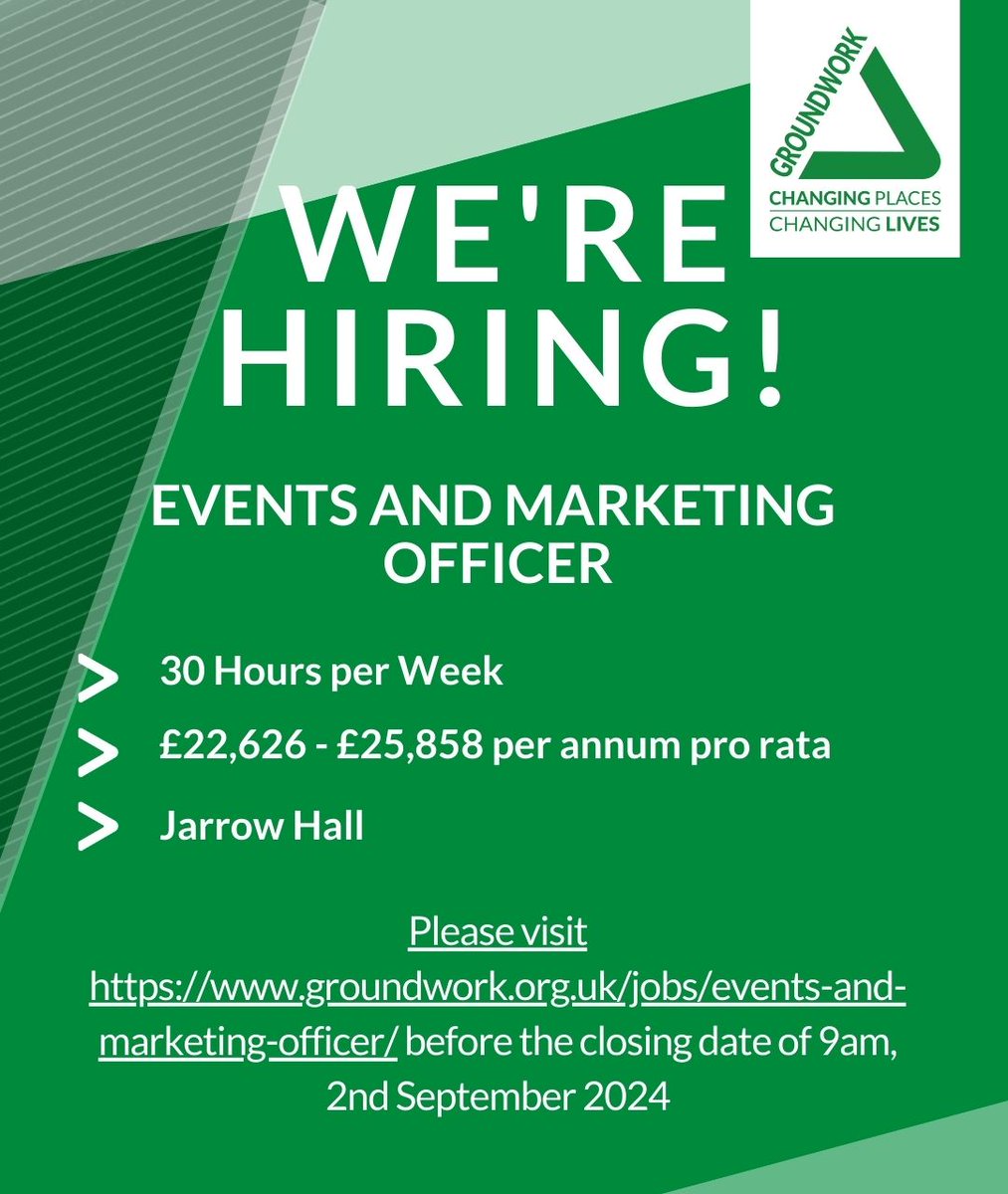 We're Recruiting!

For more information, please visit groundwork.org.uk/jobs/events-an…..