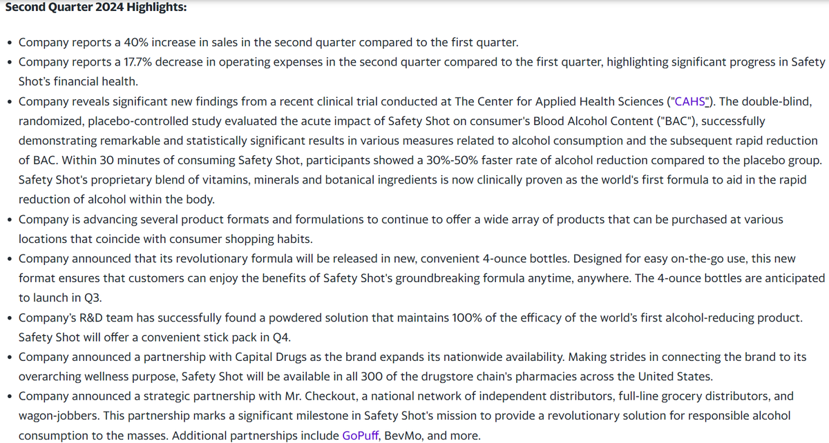 CrusaderStocks's tweet photo. $SHOT NEWS! Safety Shot Releases Second Quarter 2024 Results and Corporate Highlights https://t.co/oNJfyiOPDj
@drinksafetyshot @Safety_Shot_Inc @frontpagestocks #BreakingNEWS #greatnumbers
$SBUX $GOLD $KEY $TRNR $RILY $AIMD $DJT $ADAP $LGMK $ASND $CAVA $SPRY $HE $MARA $CSCO $GME https://t.co/GAhhfSsrbn