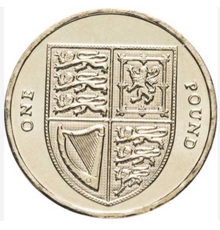 mont3verdi's tweet image. Wusstet ihr, dass sechs verschiedene, nach 2008 erschiene britischen Penny-Münzen, richtig angeordnet, ein (lückenhaftes, aber erkennbares) Bild des Wappenschildes im „The Royal Coat of Arms of the United Kingdom“ zeigen? Verso auf der 1£-Münze ist das Ganze abgebildet. #tidbits