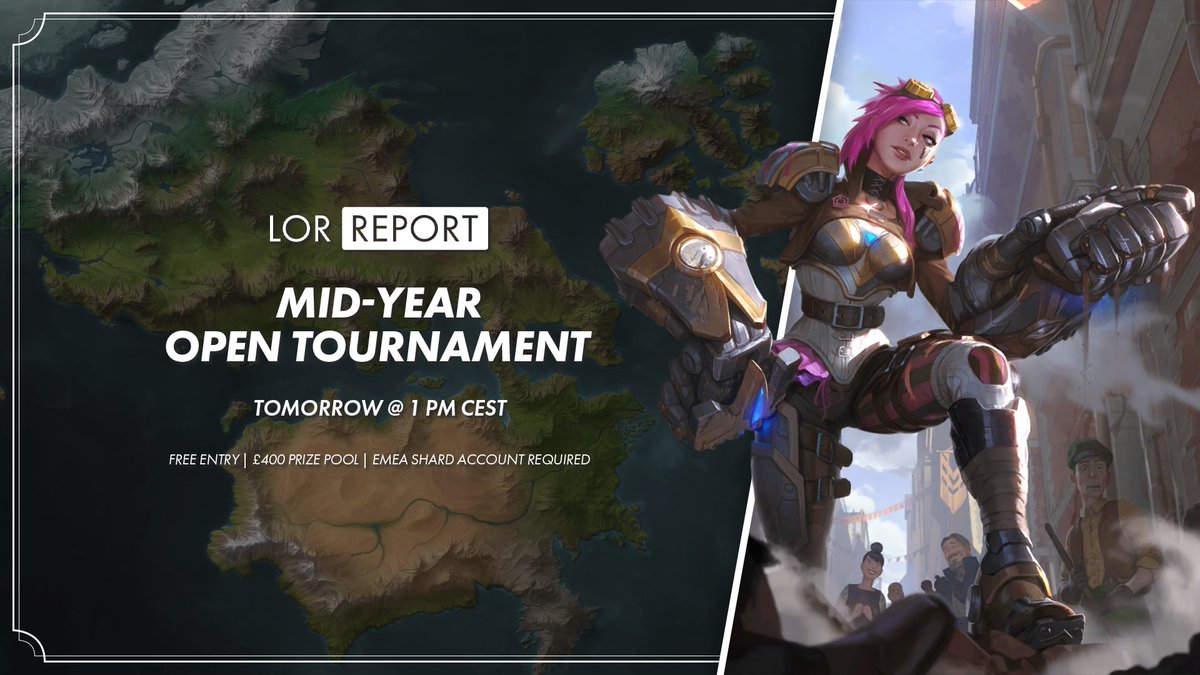 LoRreport's tweet image. The LoRreport EMEA Mid-Year Open Tournament is only 24 hours away! 

💰 £400 Prize Pool:
🥇 £200 + Epic Champ Skin
🥈 £100 + Epic Champ Skin
🥉 £60 + Rare Champ Skin
🏅 £40 + Rare Champ Skin

Thanks to @PlayRuneterra for giving us skins to give away!

🔗 communitygaming.io/tournament/lor…