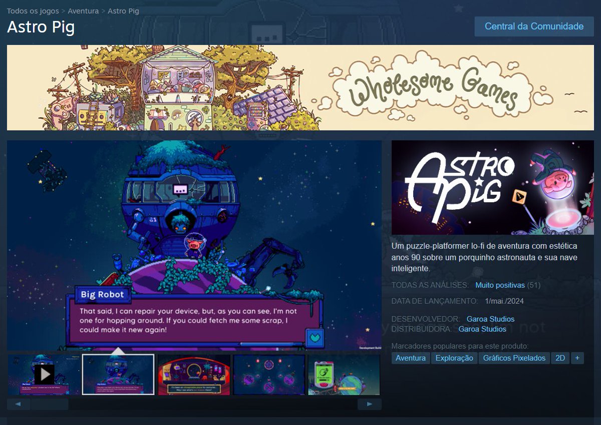 Boa sexta. Astro Pig é oficialmente wholesome™ (algo de inteiro em português)