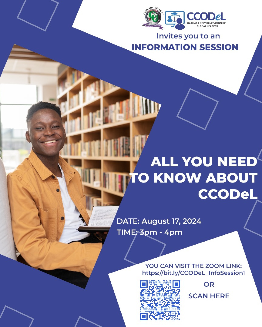 Information session holds tomorrow, 3:00pm - 4:00pm (WAT) 
Come and get answers to all your questions concerning CCODeL. 
Click here to register: bit.ly/CCODeL_InfoSes…

See you there!
