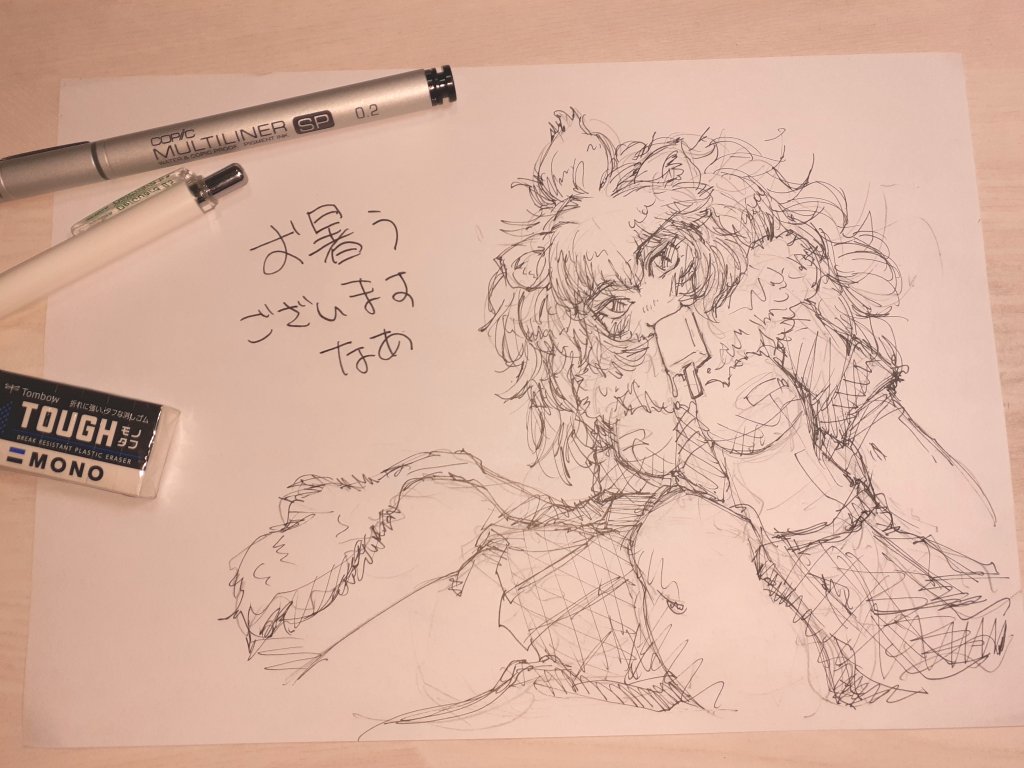 夏で少しケモ化したライオンさんと
アイスを食べるホワイトライオンさん 