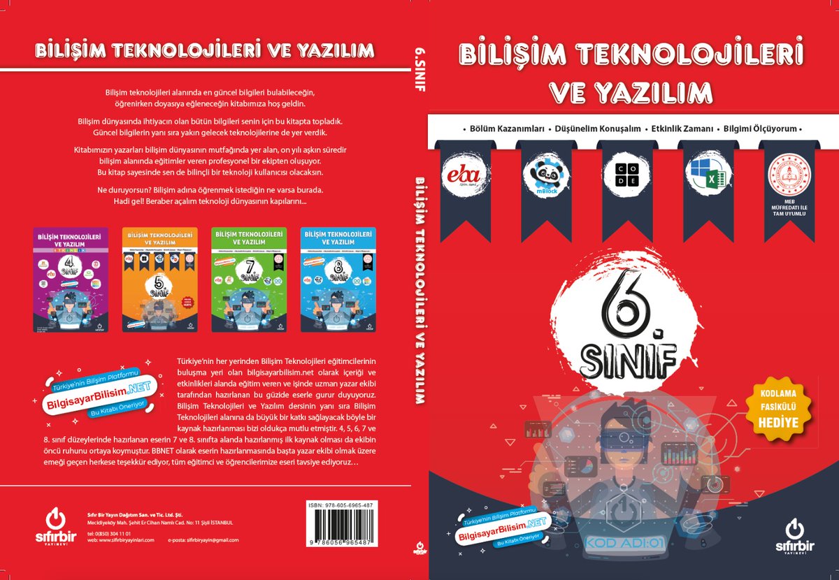 Değerli BT öğretmenlerimiz, 2024-2025 öğretim yılı için 6. Sınıf Bilişim Teknolojileri ve Yazılım Kitabı yeni baskıdan çıktı. Raflarda yerini almaya hazırlanıyor. 
Duymayanlara duyuralım lütfen. 
Yazar kadromuz:
<a href="/bulanca/">Bulanca</a> <a href="/cggseco/">Cemal Güngör GÖKALP</a> <a href="/okursan/">Okursan</a> <a href="/bil_ogr_kisayol/">Hakan YANDIM</a>
