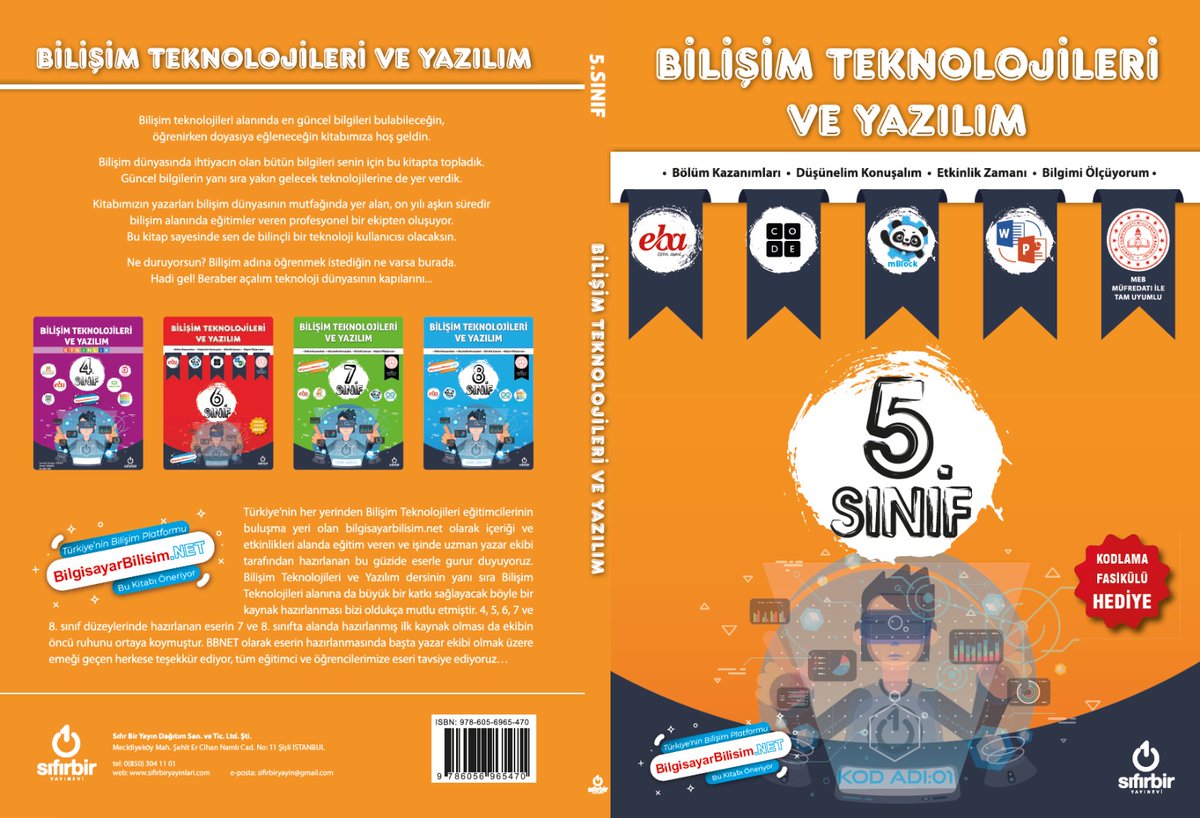 Değerli BT öğretmenlerimiz, 2024-2025 öğretim yılı için 5. Sınıf Bilişim Teknolojileri ve Yazılım Kitabı yeni baskıdan çıktı. Raflarda yerini almaya hazırlanıyor. 
Duymayanlara duyuralım lütfen. 
Yazar kadromuz:
<a href="/bulanca/">Bulanca</a> <a href="/cggseco/">Cemal Güngör GÖKALP</a> <a href="/okursan/">Okursan</a> <a href="/bil_ogr_kisayol/">Hakan YANDIM</a>