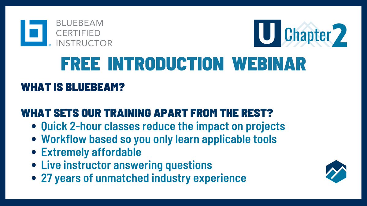 UChapter2's tweet photo. Join one of our webinars introducing upcoming Bluebeam courses and demonstrate a few learning objectives. An opportunity to sample our teaching style and the power of Bluebeam.

https://t.co/rp5M8TMvXf

#UChapter2 #bluebeamtraining #bluebeam @Bluebeam https://t.co/jo4n9HR1vT