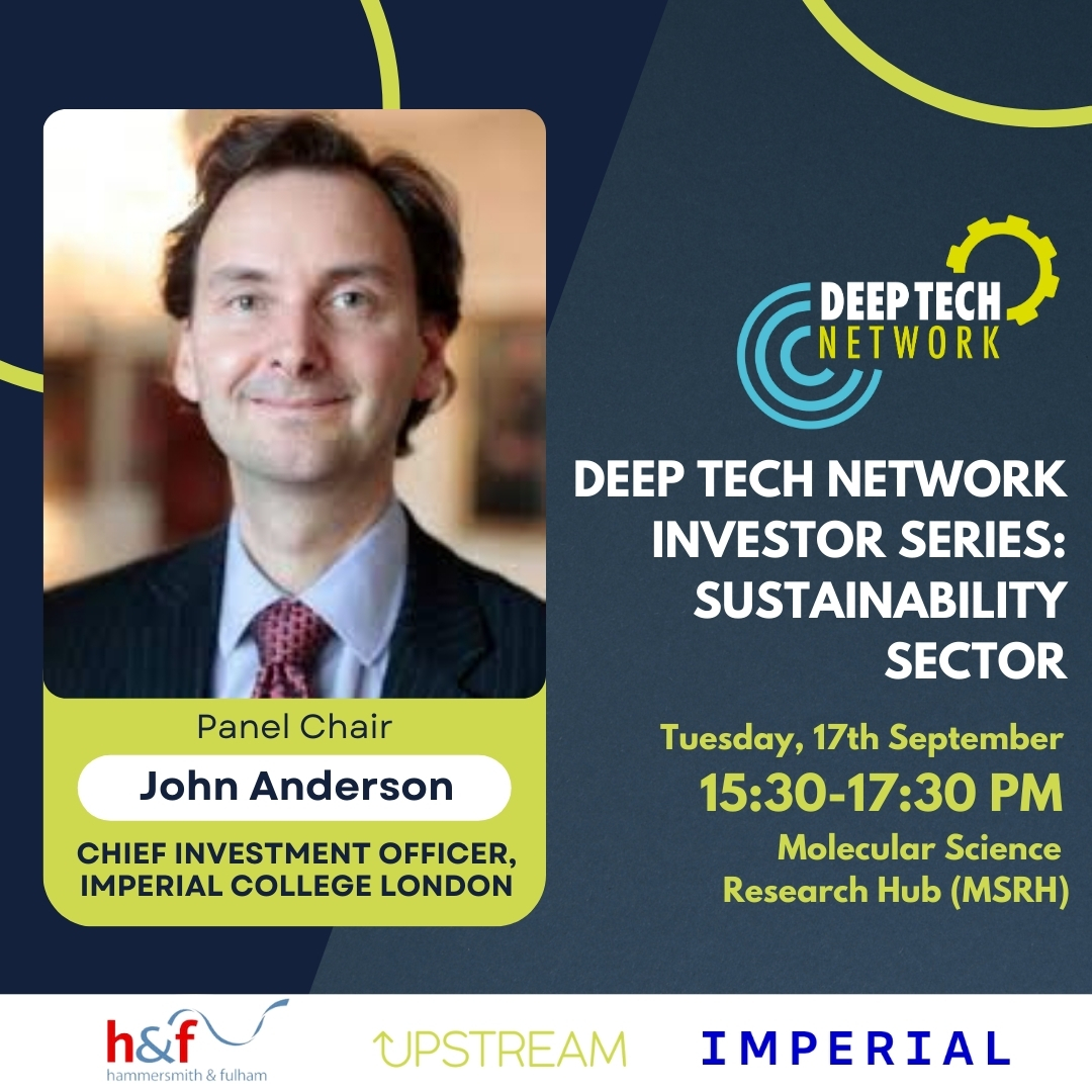 HelloUpstream's tweet image. Join us to hear John Anderson, Chief Investment Officer at Imperial College London, at our event! Discover his role in the College’s financial strategy and the White City Campus development.
👉🏼 Register Now: eventbrite.co.uk/e/deep-tech-ne…
#DeepTechNetwork #Sustainability