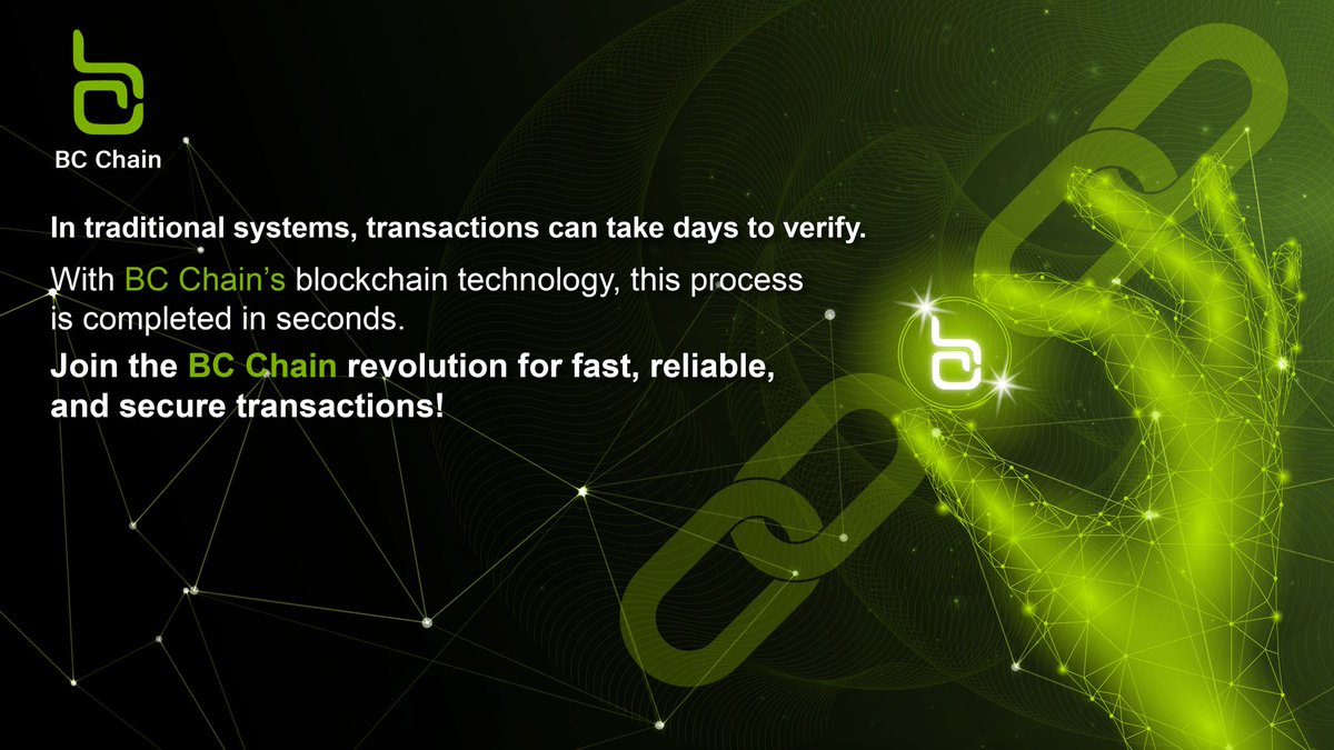 BcchainNetwork's tweet photo. 🚀 “In traditional systems, transactions can take days to verify. With BC Chain’s blockchain technology, this process is completed in seconds. Join the BC Chain revolution for fast, reliable, and secure transactions!

@BlackCardCoin
https://t.co/iupYXhF8E4
https://t.co/Cpxf82xrmI

 #Crypto #Blockchain #cryptocurrency  #DeFi #BCC #BlackCard #Cardcoin #BCChain #Blackcardcoin