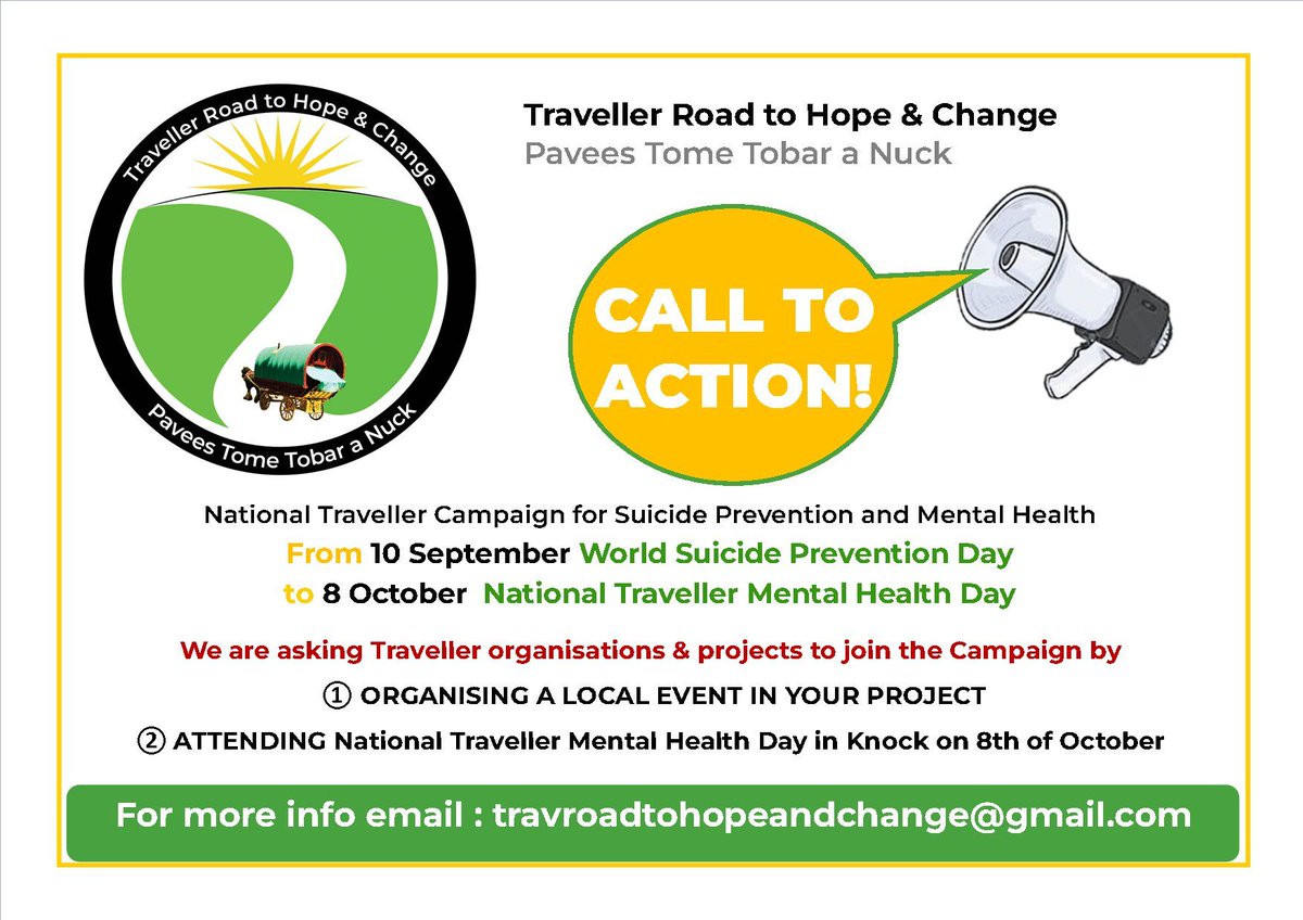 Join the Traveller Road to Hope &amp; Change campaign, a month-long initiative to promote suicide prevention and mental health within the Traveller community. Running from 10th September (World Suicide Prevention Day) to 8th October (National Traveller Mental Health Day),