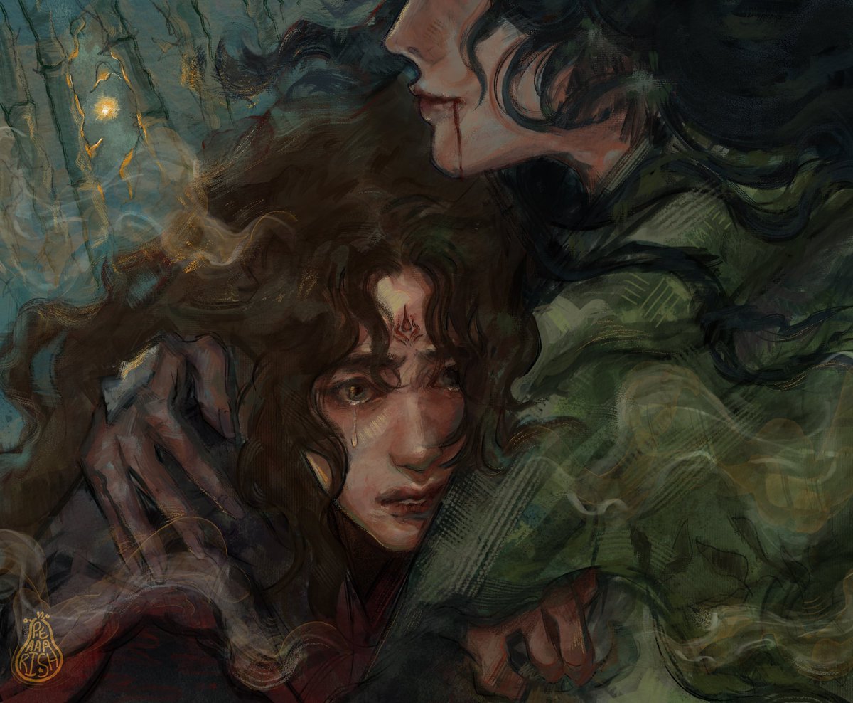 He was still holding Shen Qingqiu's body, which was rapidly cooling down. It seemed like he wanted to call for him loudly and forcefully shake him awake, yet he didn't dare to, as if he was afraid of being scolded. He said slowly,
"Shizun?"
 #svsss #bingqiu