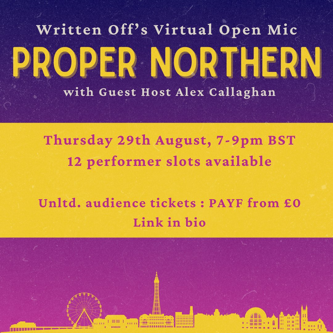Written Off Publishing (@writtenoffbooks) on Twitter photo Our proper Northern open mic is in less than two weeks! We still have 3 performer slots left and plenty of audience tickets so make sure to grab them now: writtenoffpublishing.com/events-1
Hosting by the amazing <a href="/ABCallaghan2/">Alex Callaghan</a> Our proper Northern open mic is in less than two weeks! We still have 3 performer slots left and plenty of audience tickets so make sure to grab them now: writtenoffpublishing.com/events-1
Hosting by the amazing <a href="/ABCallaghan2/">Alex Callaghan</a>