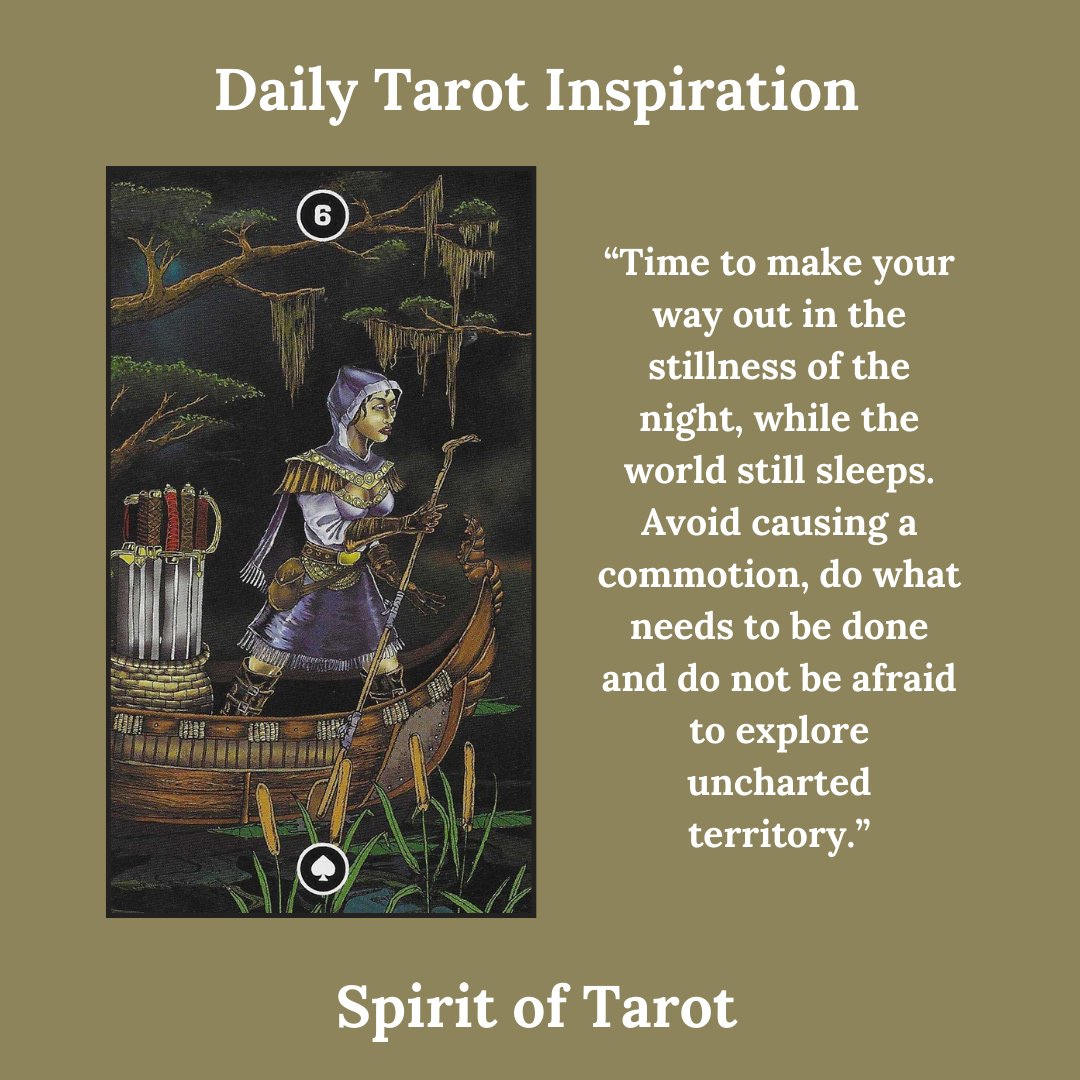 Spirit_of_Tarot's tweet photo. I love this look at the 6 of Swords. If you must leave -- and sometimes it's necessary -- leave quietly. No fuss. No commotion. No turmoil. Just go quietly. #dailytarot #6ofswords #tarotinspiration #unchartedterritory https://t.co/kuWpobmX61 https://t.co/clYe43gI07