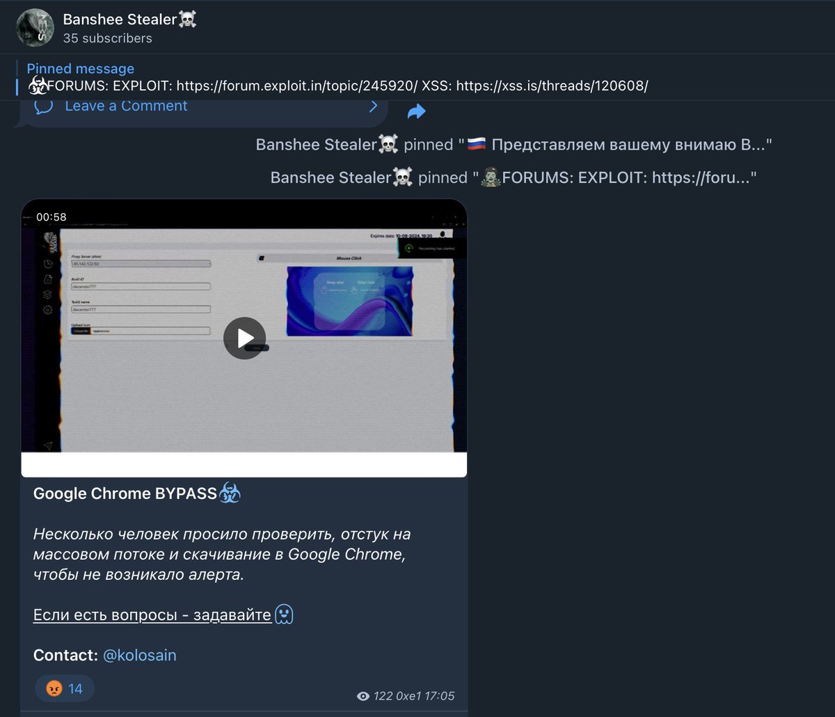 privacyis1st's tweet photo. The Banshee macOS malware stealer developer has added a new Chrome demo to validate their Chrome bypass technique. 📊💻 The video has also been shared in their Telegram group. Stay vigilant and keep your security measures up to date! 🔐 #Banshee #macOS #malware https://t.co/rJssRzNb6j