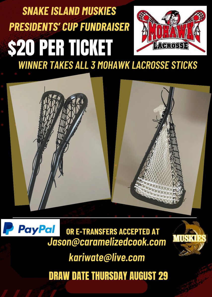 FUNDRAISER! Help support the Muskies on the road to the Prez Cup. Send etransfer or PayPal and name will be entered!