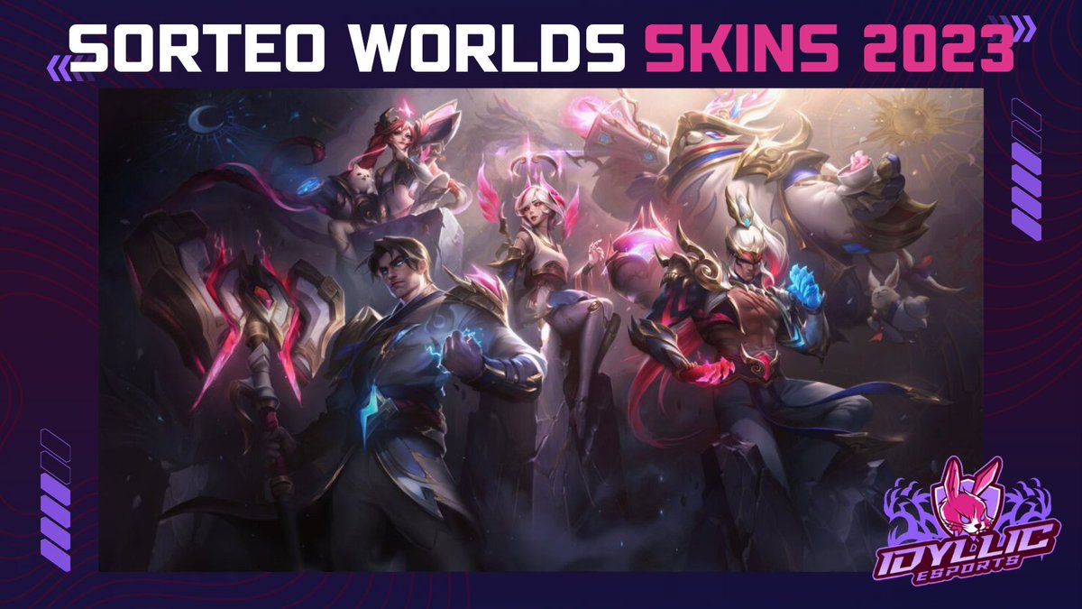 𝐒𝐎𝐑𝐓𝐄𝐎 𝐒𝐊𝐈𝐍𝐒 𝐖𝐎𝐑𝐋𝐃𝐒 𝟐𝟎𝟐𝟑
Estaremos sorteando 2 skins aquí en X y 2 skins en IG. 
¿Cómo participar?
- Síguenos en X: <a href="/IdyllicEsports/">Idyllic Esports</a> 📩
- Da MG❤️&amp; RT🔁 
- Etiqueta a tu dúo o a un amigo 👥
¡Participa en nuestro sorteo en IG para más probabilidades de ganar!