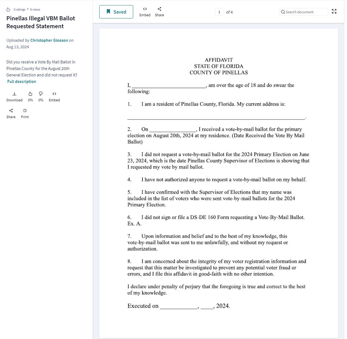 immutablechrist's tweet image. @Scribd why did you remove the following document for the public to view? 

It was only a template for an affidavit to report ACTUAL election crimes... I emailed support but no response...?

But I still see the document... Why are you blocking this?
#BigTechElectionInterference