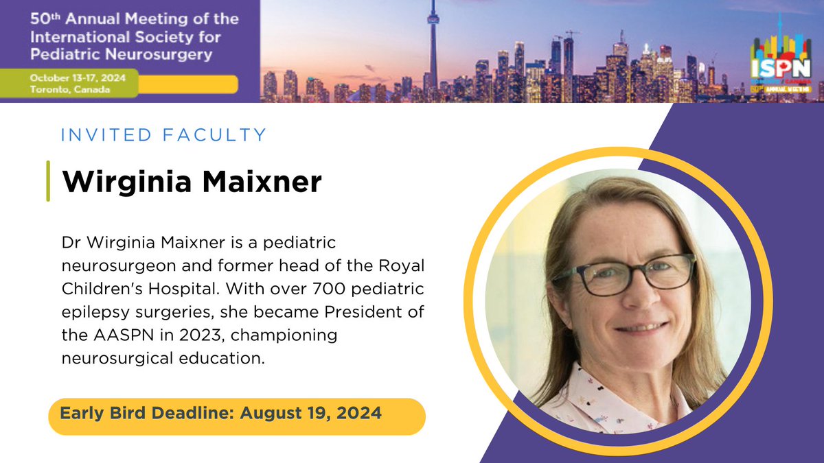 We're excited to announce Wirginia Maixner as a keynote speaker for #ISPN2024! A renowned pediatric neurosurgeon with over 700 epilepsy surgeries, she’s a leader in neurosurgical education and imaging techniques. Don't miss her insights! 🧠

bit.ly/3x4t3LZ