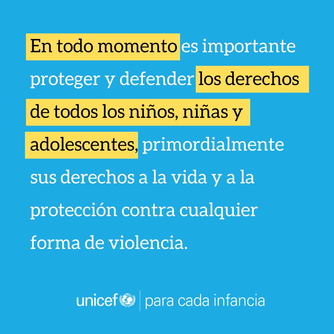 En todo momento es importante proteger y defender los derechos de todos los niños, niñas y adolescentes, primordialmente sus derechos a la vida y a la protección contra cualquier forma de violencia.

#ParaCadaInfancia, protección.