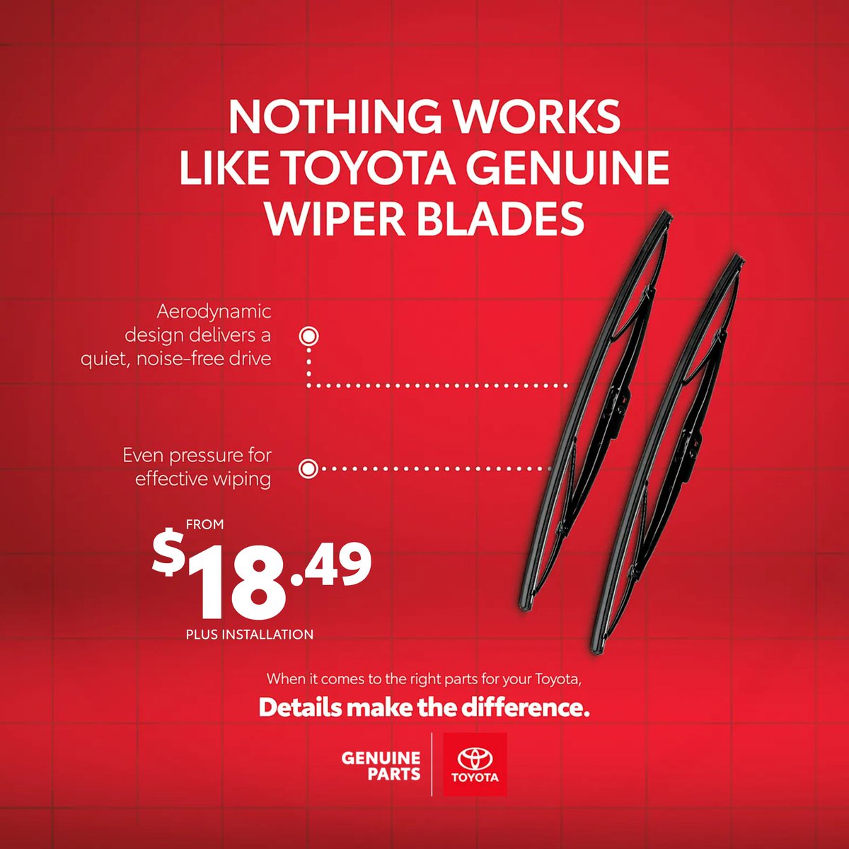 VernonToyota's tweet photo. Clear views matter! Never underestimate the importance of reliable wiper blades -- your safety starts with a clear windshield. Upgrade your visibility with Genuine Toyota Wiper Blades 🚗 🌧️
Available for purchase at our Parts Department or ask // #VernonToyota https://t.co/sQYHkyx7V9