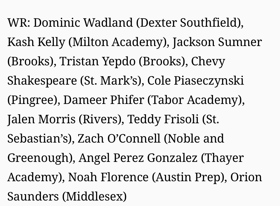 Thankful to be listed as an HM WR on the 13th annual @BostonHeraldHS preseason all star team! <a href="/BrooksFb/">Brooks School Football</a> <a href="/CoachMFoley/">Mike Foley</a>