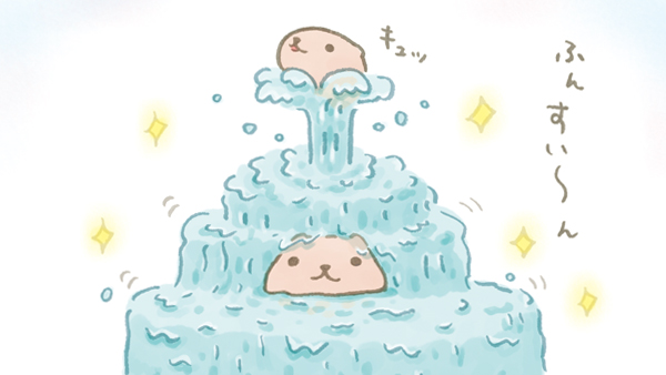 「ふんすい～ん   #噴水の日 #カピバラさん #仔カピ」|カピバラさん【公式】のイラスト
