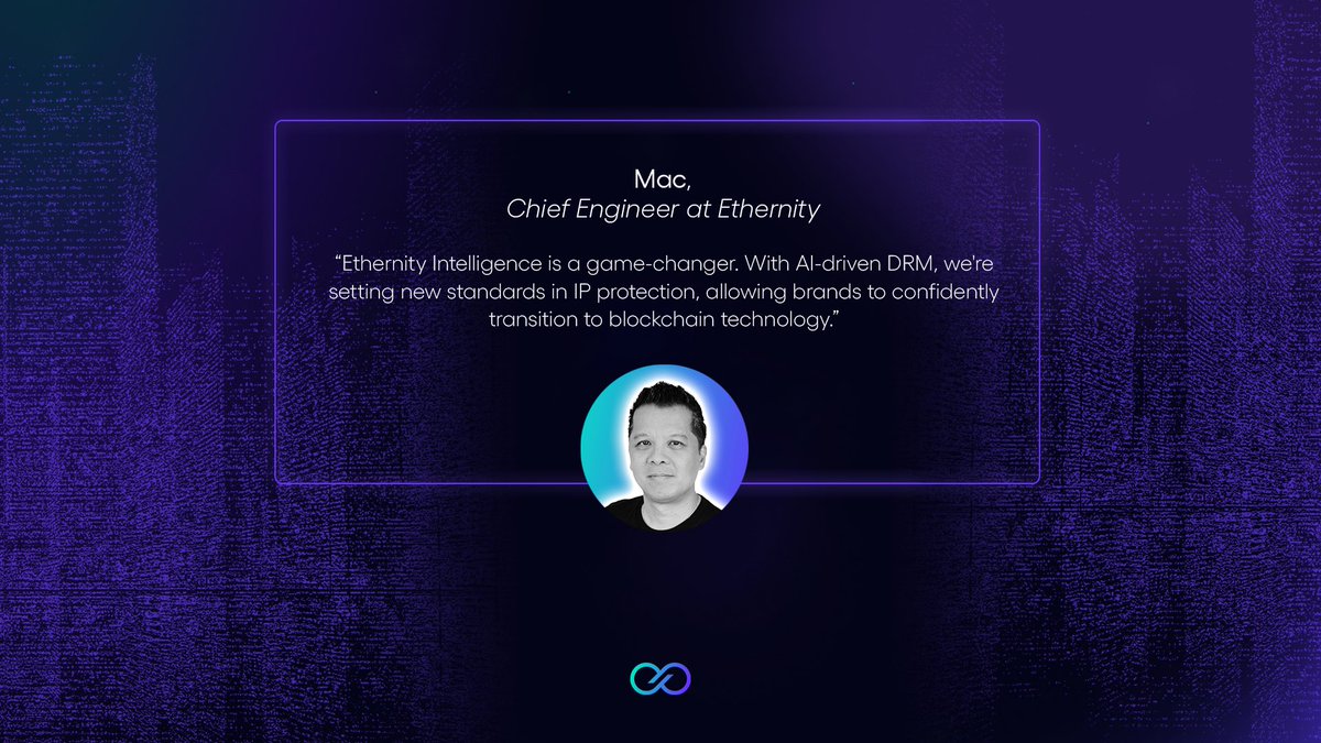 EpicOnChain's tweet photo. “Ethernity Intelligence is a game-changer," says @marcelopham, Chief Engineer at Ethernity. "With AI-driven DRM, we're setting new standards in IP protection, allowing brands to confidently transition to blockchain technology."

Learn more: https://t.co/WW1lmwfV8S https://t.co/bqRA3zj0EW
