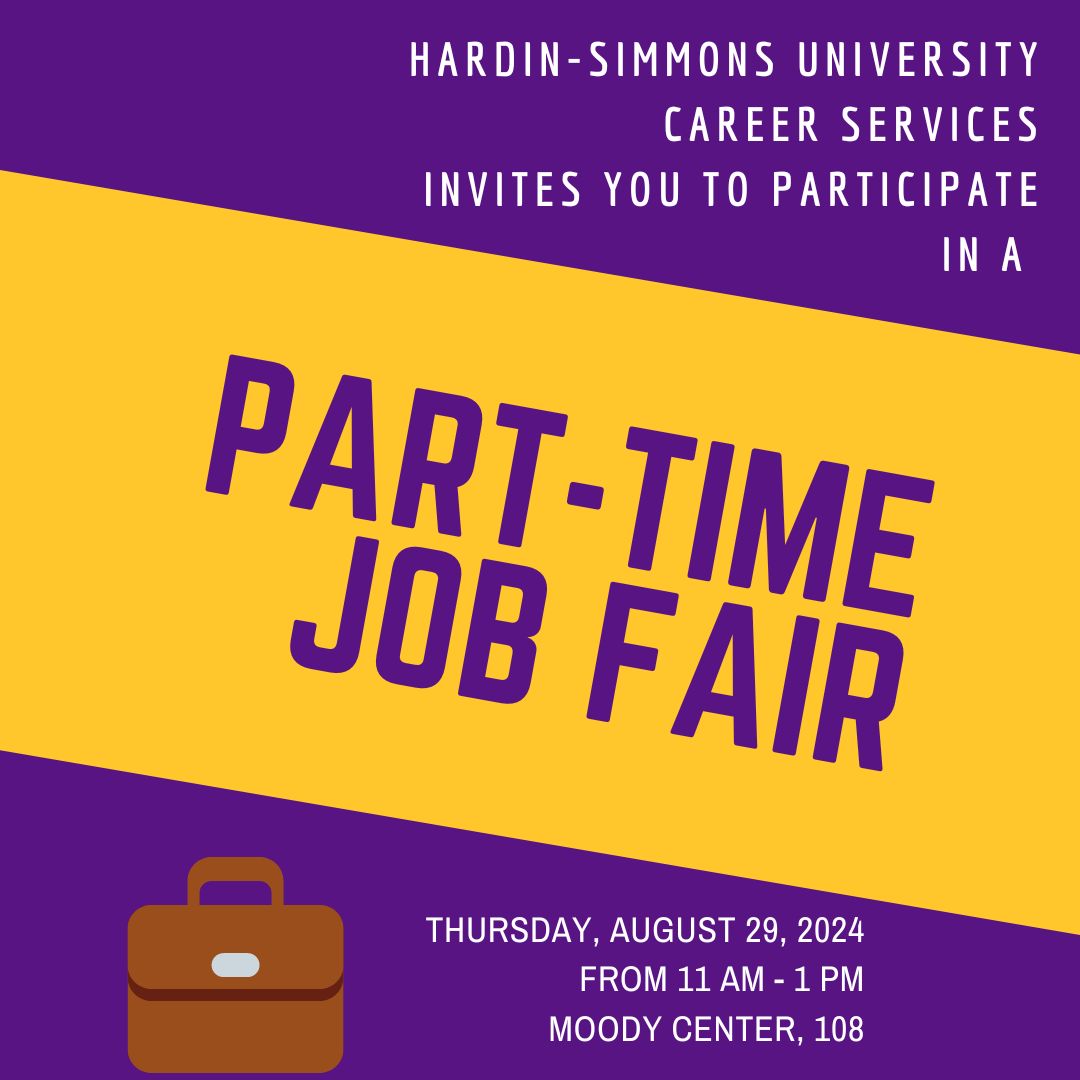 🌟 Exciting News! 🌟 Join us at the Part-Time Job Fair on August 29 from 11-1 at Moody Center, room 108. Explore amazing opportunities on and off campus to kickstart your career journey! Don't miss out on this chance to connect with potential employers. See you there! 🎉