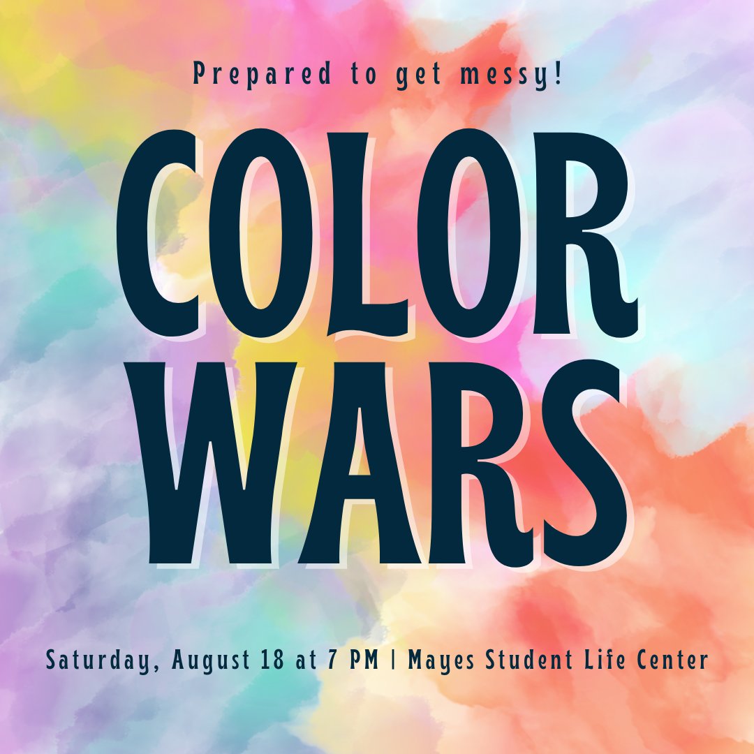 Get ready for one of our favorite annual events! Color Wars 2024 is coming your way!!! 

We have chalk powder, slime, water ballons, AND MORE so get ready to get messy and have fun tomorrow starting at 7 PM on the Mayes SLC Lawn!