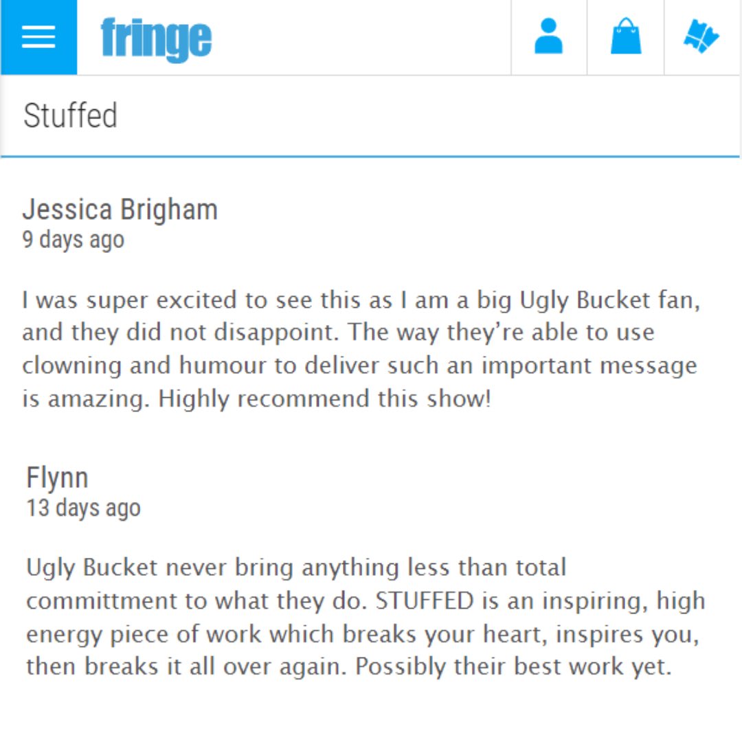 The audience reaction to #STUFFED keeps us pushing on at Fringe! To anyone that has spread the word, or left us a kind review on the <a href="/edfringe/">Edinburgh Festival Fringe</a> website, THANK YOU. It truly means so much. 

<a href="/ThePleasance/">Pleasance</a> Courtyard 14.25 🔥
pleasance.co.uk/event/stuffed